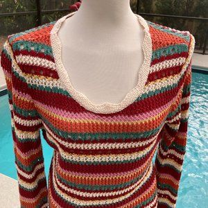 Krazy Kat Striped Lightweight Knit Cotton Blend Spring Pullover Sweater COLOR!